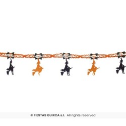 GUIRLANDE EN PAPIER SORCIERES NOIR ET ORANGE 33 CM X 2 M