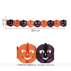 GUIRLANDE EN PAPIER TETES DE CITROUILLE NOIR ET ORANGE 22 CM X 3 M