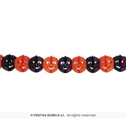 GUIRLANDE EN PAPIER TETES DE CITROUILLE NOIR ET ORANGE 22 CM X 3 M