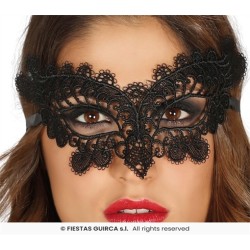 MASQUE LOUP NOIR DENTELLE BRODEE PAPILLON