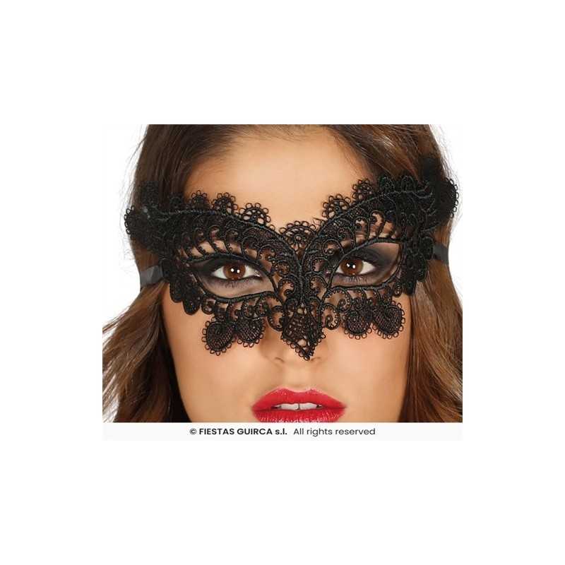 MASQUE LOUP NOIR DENTELLE BRODEE PAPILLON