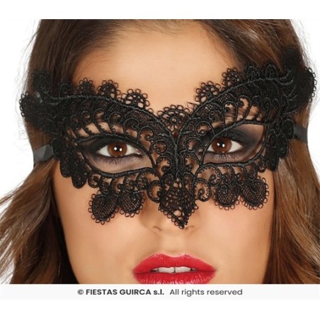 MASQUE LOUP NOIR DENTELLE BRODEE PAPILLON