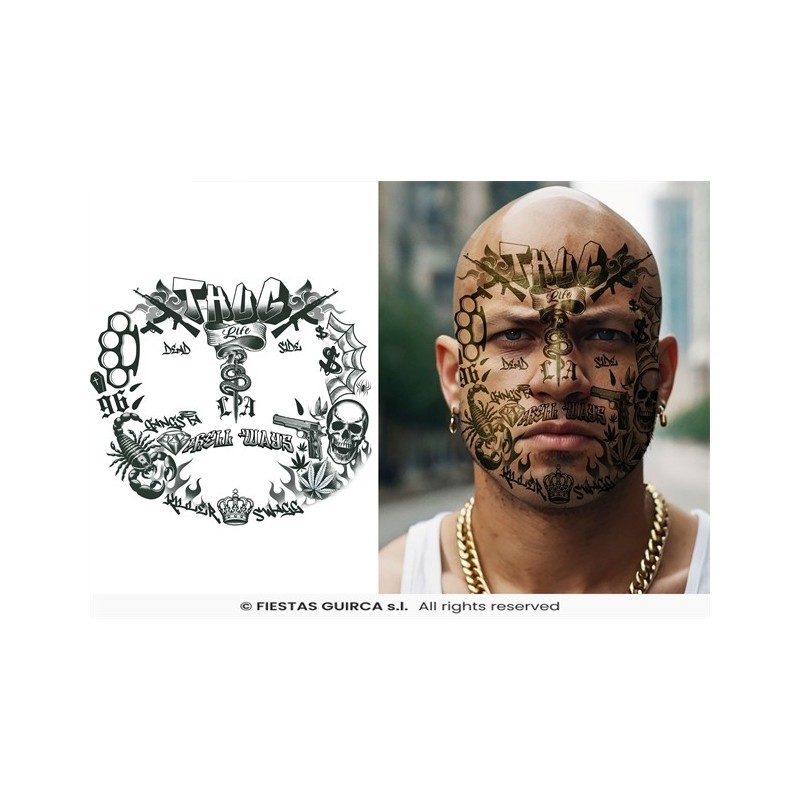 TATOUAGES EPHEMERES DE VISAGE THUG LIFE 30 X 13 CM
