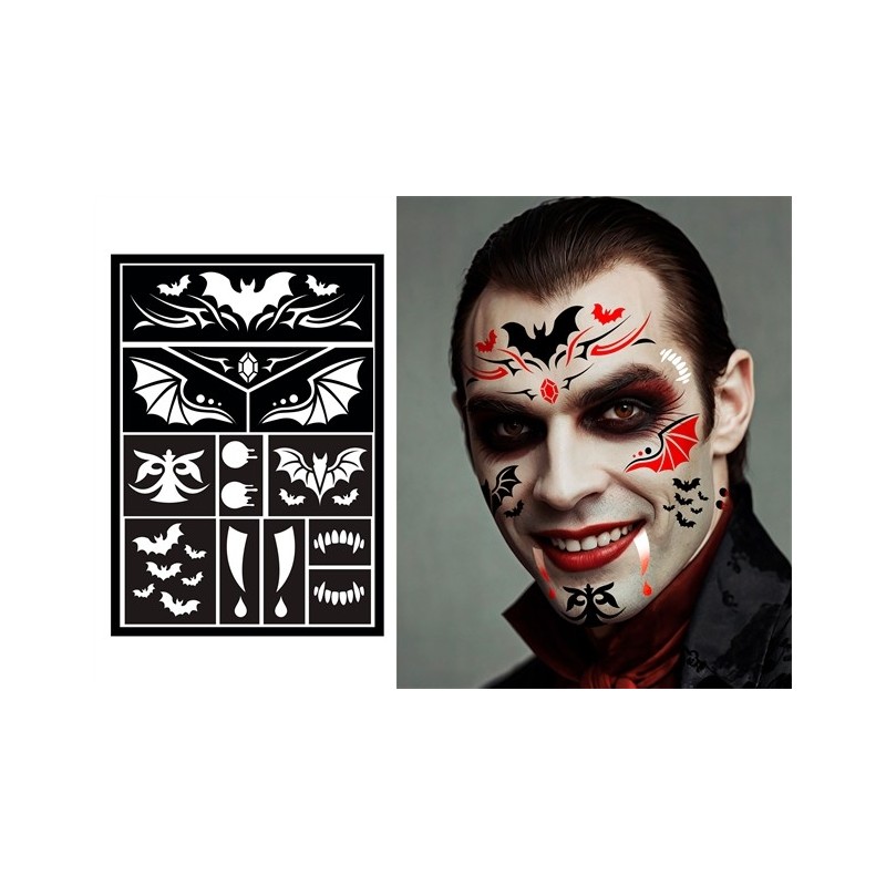 POCHOIR POUR MAQUILLAGE VAMPIRE HALLOWEEN 14 X 20 CM  POCHOIR POUR MAQUILLAGE VAMPIRE HALLOWEEN 14 X 20 CM