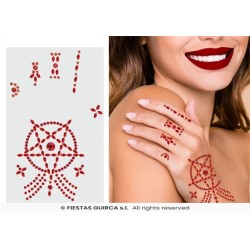 BIJOUX DE MAINS CROIX SATANIQUE ROUGE EN STRASS 11 X 18 CM