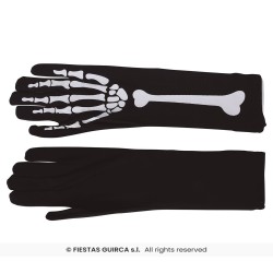 GANTS TISSU NOIR IMPRIMES SQUELETTE 40 CM