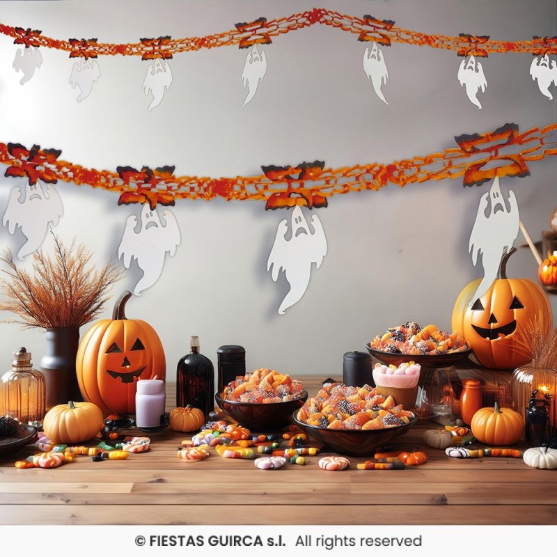 GUIRLANDE EN PAPIER FANTOMES NOIR ET ORANGE 13 CM X 3 M GUIRLANDE EN PAPIER FANTOMES NOIR ET ORANGE 13 CM X 3 M