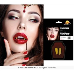 2 DENTS CANINES DE DRACULA OU VAMPIRE COULEUR OR AVEC PATE