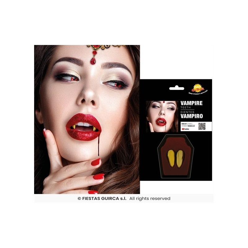 2 DENTS CANINES DE DRACULA OU VAMPIRE COULEUR OR AVEC PATE 2 DENTS CANINES DE DRACULA OU VAMPIRE COULEUR OR AVEC PATE