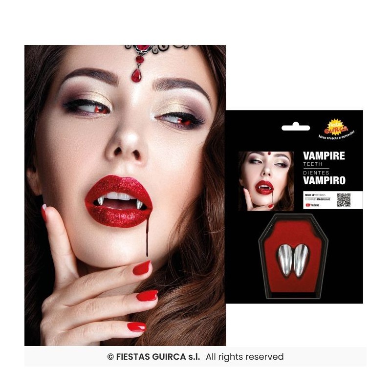 2 DENTS CANINES DE DRACULA OU VAMPIRE COULEUR ARGENT AVEC PATE 2 DENTS CANINES DE DRACULA OU VAMPIRE COULEUR ARGENT AVEC PATE