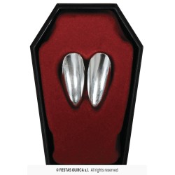 2 DENTS CANINES DE DRACULA OU VAMPIRE COULEUR ARGENT AVEC PATE
