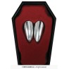 2 DENTS CANINES DE DRACULA OU VAMPIRE COULEUR ARGENT AVEC PATE 2 DENTS CANINES DE DRACULA OU VAMPIRE COULEUR ARGENT AVEC PATE