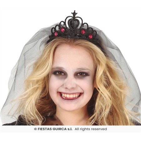 TIARE COURONNE DIADEME PRINCESSE OU MARIEE NOIRE AVEC VOILE