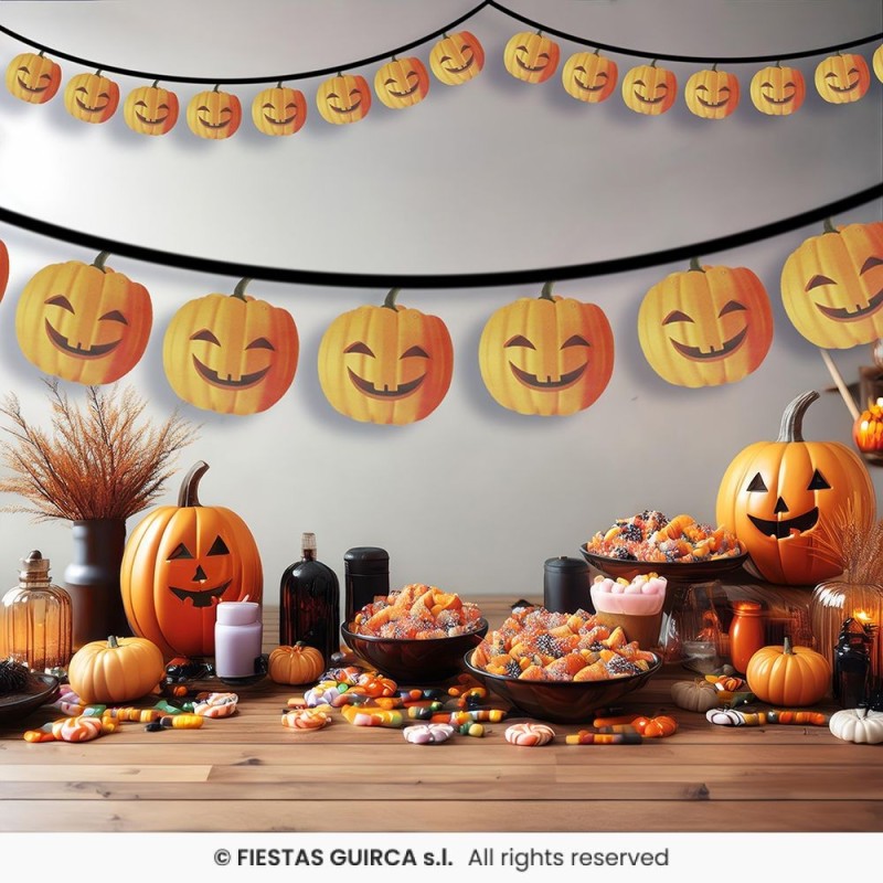 GUIRLANDE EN PAPIER TETES DE CITROUILLE NOIR ET ORANGE 16 CM X 3 M GUIRLANDE EN PAPIER TETES DE CITROUILLE NOIR ET ORANGE 16 CM X 3 M