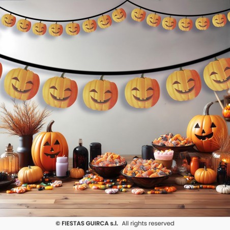 GUIRLANDE EN PAPIER TETES DE CITROUILLE NOIR ET ORANGE 16 CM X 3 M