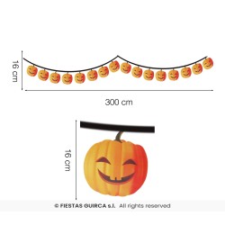 GUIRLANDE EN PAPIER TETES DE CITROUILLE NOIR ET ORANGE 16 CM X 3 M