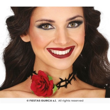 TOUR DE COU ROSE ROUGE AVEC RUBAN NOIR