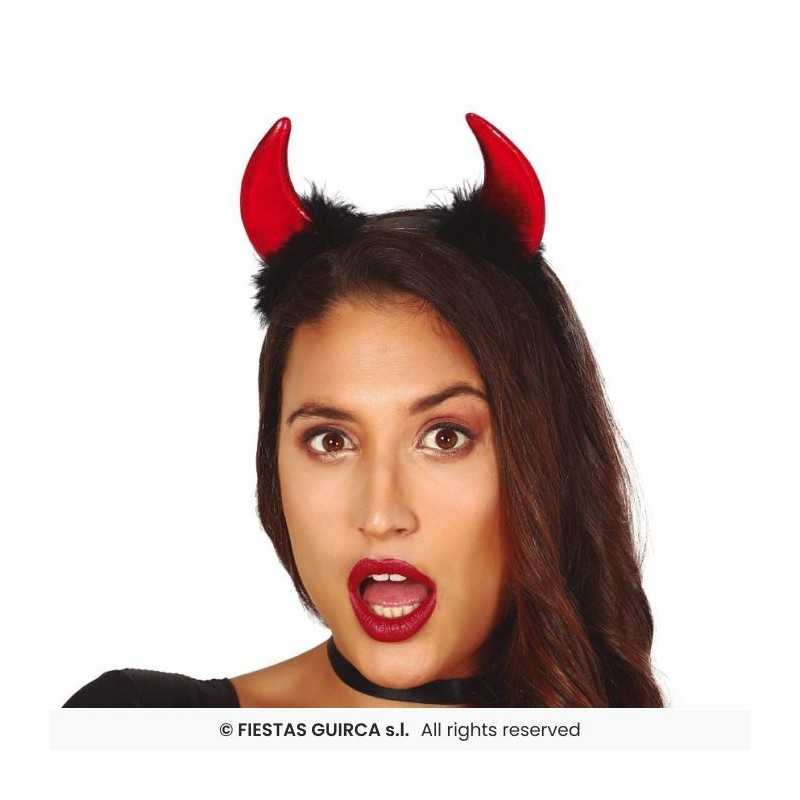 SERRE-TETE CORNES DE DIABLE OU DEMON ROUGE + PLUMETTIS NOIRS