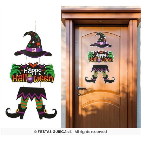 DECORATION DE PORTE PANNEAU EN BOIS SORCIERE EN 3 PARTIES POUR HALLOWEEN