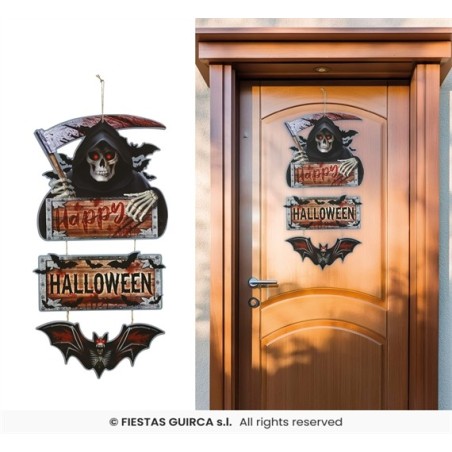 DECORATION DE PORTE PANNEAU EN BOIS FAUCHEUSE EN 3 PARTIES POUR HALLOWEEN