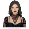 COLLIER RAS DE COU NOIR BRODE AVEC ROSE ROUGE