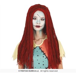 PERRUQUE POUPEE CHEVEUX LONGS MARRON ROUGE EN LAINE