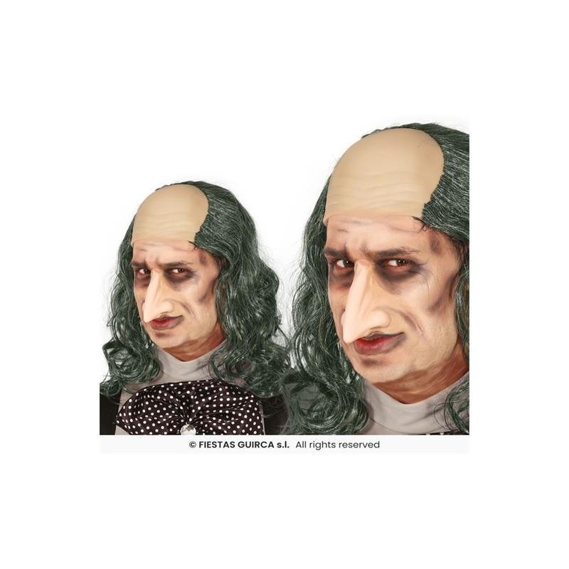 PERRUQUE CRANE CHAUVE CHEVEUX LONGS BOUCLES GRIS