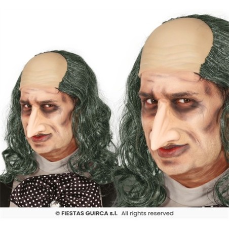 PERRUQUE CRANE CHAUVE CHEVEUX LONGS BOUCLES GRIS