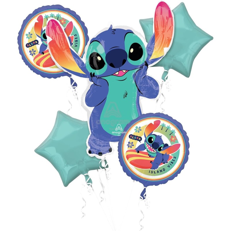 BOUQUET DE 5 BALLONS METALLIQUES STITCH BOUQUET DE 5 BALLONS METALLIQUES STITCH