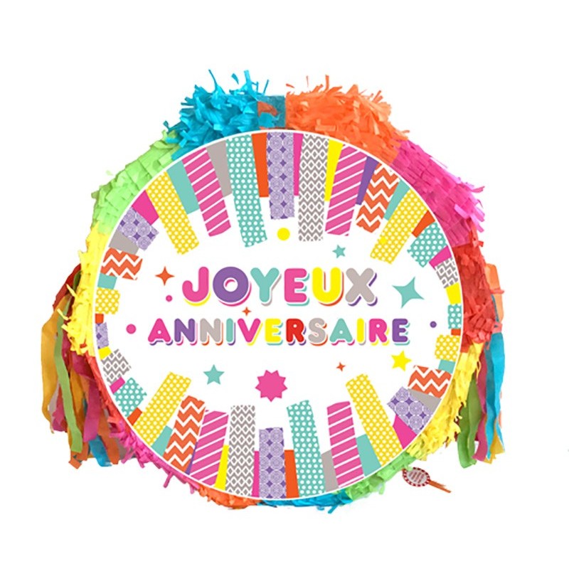 PINATA RONDE JOYEUX ANNIVERSAIRE MULTICOLORE PINATA RONDE JOYEUX ANNIVERSAIRE MULTICOLORE