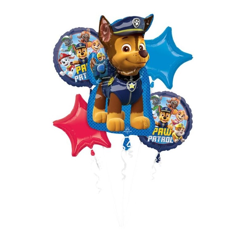BOUQUET DE 5  BALLONS METALLIQUES  PAT PATROUILLE CHASE BOUQUET DE 5  BALLONS METALLIQUES  PAT PATROUILLE CHASE