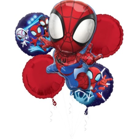 BOUQUET DE 5 BALLONS METALLIQUES SPIDEY