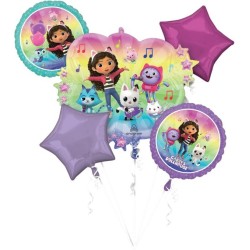 BOUQUET DE 5 BALLONS METALLIQUES GABBYCHAT OU GABBY'S DOLLHOUSE 