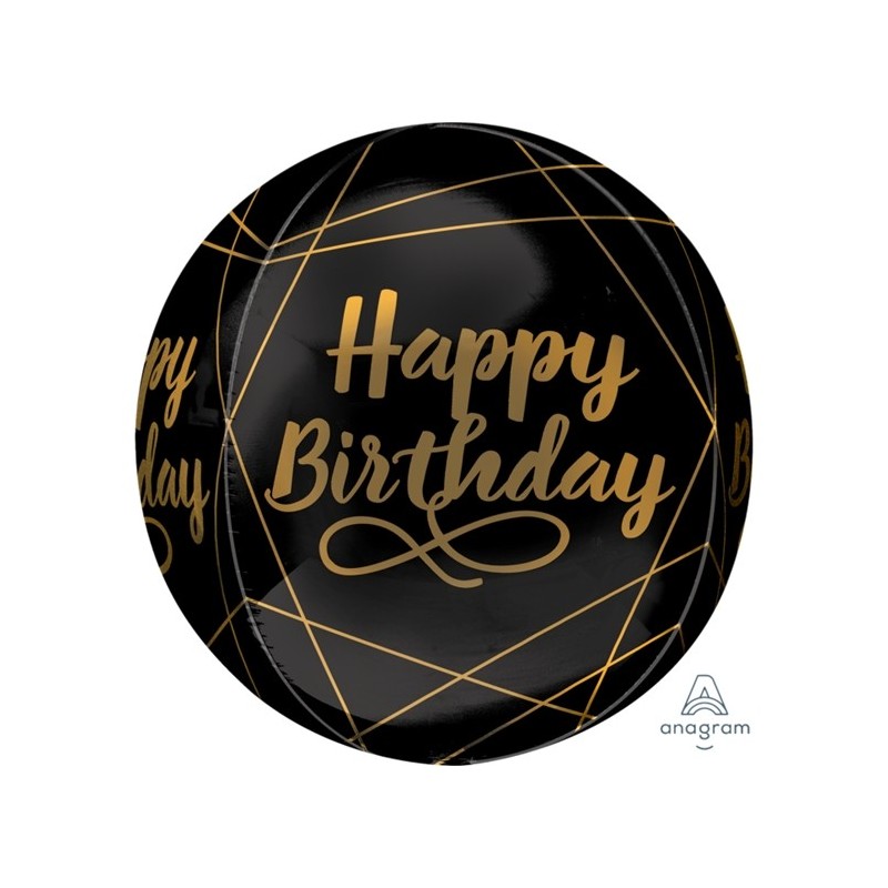 BALLON METALLIQUE ORBZ NOIR HAPPY BIRTHDAY OR GOLDEN AGE 38 X 40 CM  BALLON METALLIQUE ORBZ NOIR HAPPY BIRTHDAY OR GOLDEN AGE 38 X 40 CM