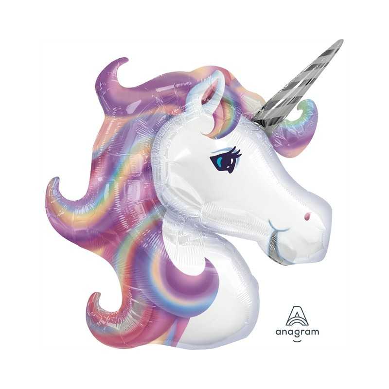 BALLON METALLIQUE TETE DE LICORNE PASTEL VIOLET 83 X 73 CM