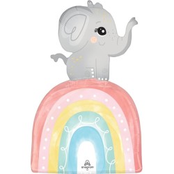 BALLON METALLIQUE BEBE ELEPHANT SUR ARC EN CIEL RAINBOW BABY SHOWER 53 X 76 CM