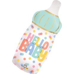 BALLON METALLIQUE BIBERON HELLO BABY PASTEL MULTICOLORE  BABY SHOWER 43 X 71 CM