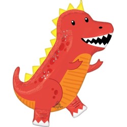 BALLON METALLIQUE DINOSAURE T-REX RIGOLO ROUGE ORANGE 60 X 78 CM