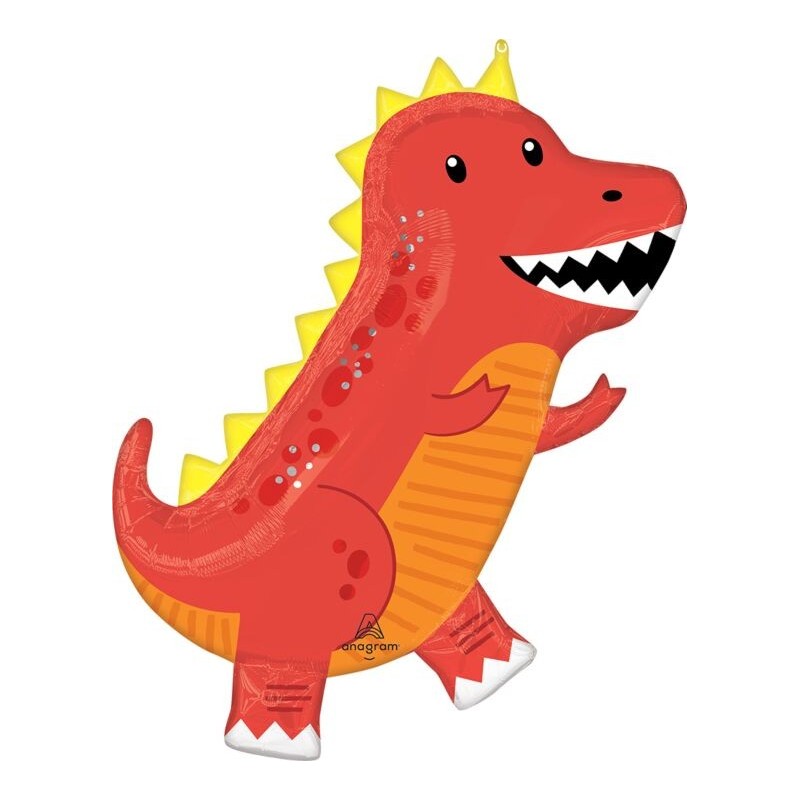 BALLON METALLIQUE DINOSAURE T-REX RIGOLO ROUGE ORANGE 60 X 78 CM 