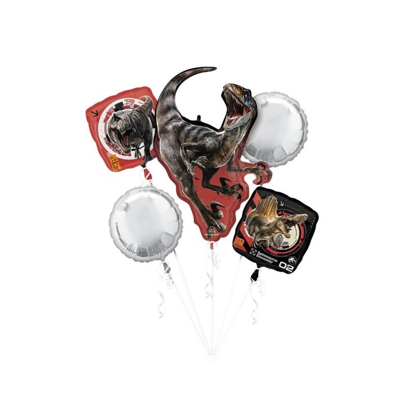 BOUQUET 5 BALLONS METALLIQUES DINAUSAURE JURASSIC WORLD SPINOSAURUS 