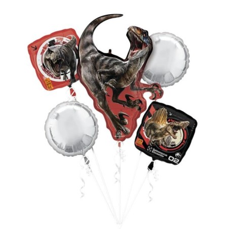 BOUQUET 5 BALLONS METALLIQUES DINAUSAURE JURASSIC WORLD SPINOSAURUS 