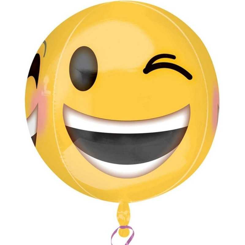 BALLON ORBZ METALLIQUE EMOTICON OU EMOJI 38 X 40 CM