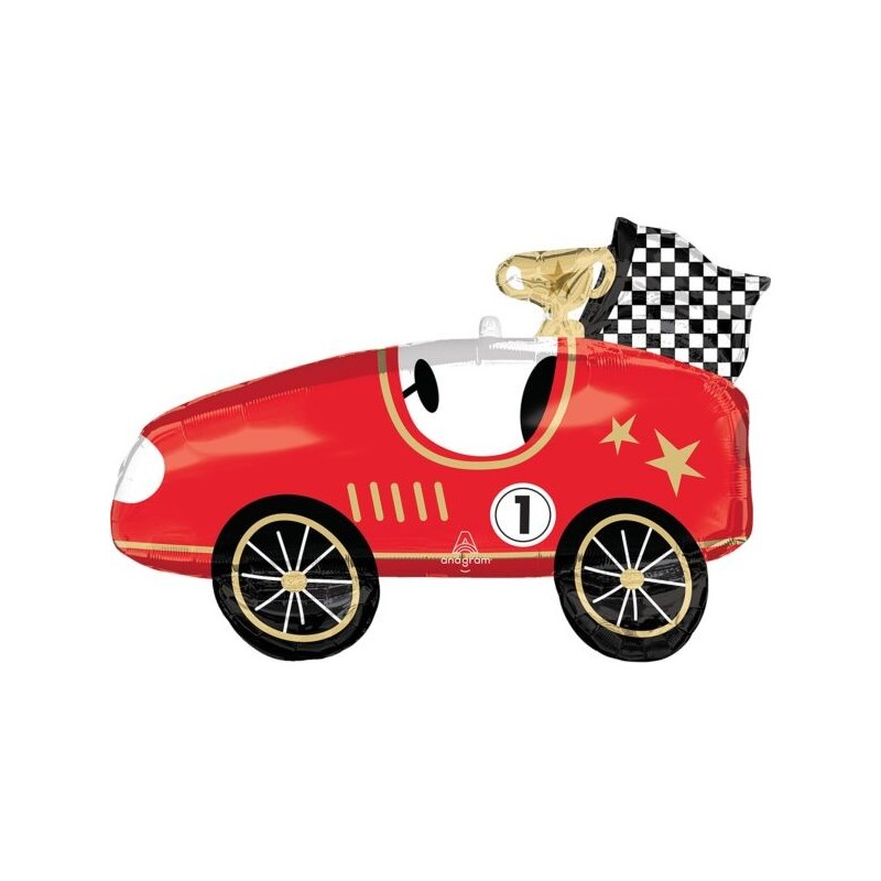 BALLON METALLIQUE VOITURE DE COURSE ROUGE 78 X 50 CM