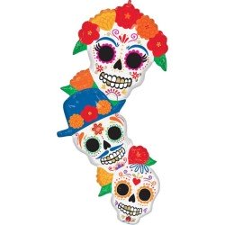 BALLON METALLIQUE 3 TETES SQUELETTE JOUR DES MORTS HALLOWEEN 50 X 104 CM