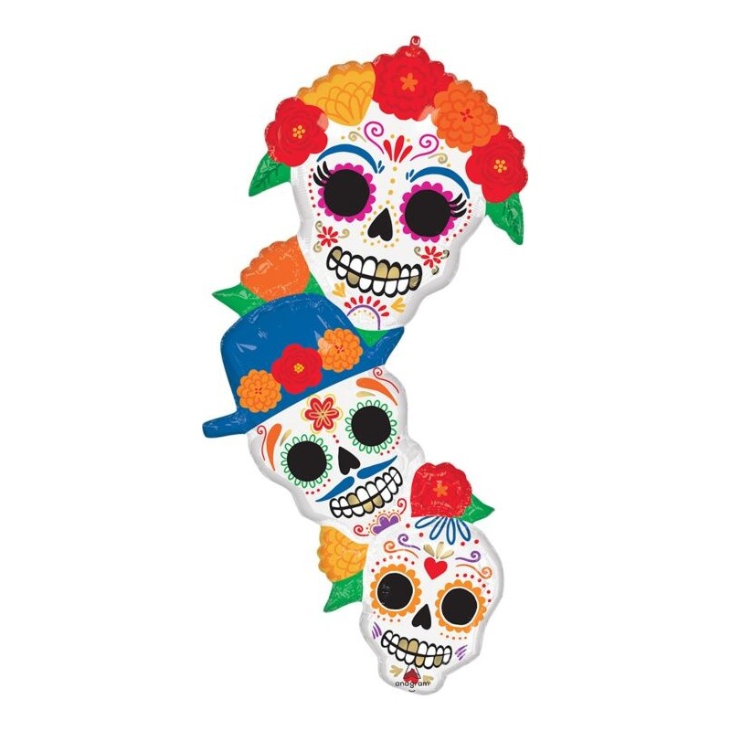 BALLON METALLIQUE 3 TETES SQUELETTE JOUR DES MORTS HALLOWEEN 50 X 104 CM BALLON METALLIQUE 3 TETES SQUELETTE JOUR DES MORTS HALLOWEEN 50 X 104 CM