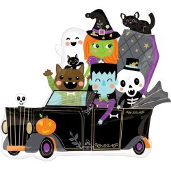 BALLON METALLIQUE VOITURE AVEC PERSONNAGES HALLOWEEN 76 X 68 CM