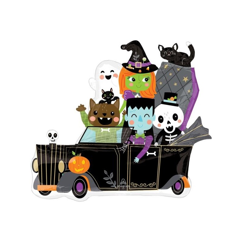 BALLON METALLIQUE VOITURE AVEC PERSONNAGES HALLOWEEN 76 X 68 CM BALLON METALLIQUE VOITURE AVEC PERSONNAGES HALLOWEEN 76 X 68 CM