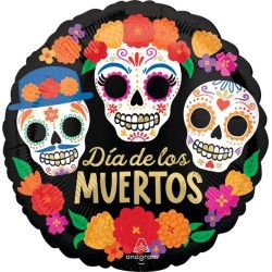 BALLON METALLIQUE ROND DIA DE LOS MUERTOS JOUR DES MORTS HALLOWEEN 43 CM
