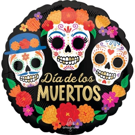 BALLON METALLIQUE ROND DIA DE LOS MUERTOS JOUR DES MORTS HALLOWEEN 43 CM