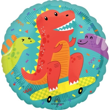 BALLON METALLIQUE DINOSAURE T-REX RIGOLO ROUGE ORANGE ROND 43 CM 